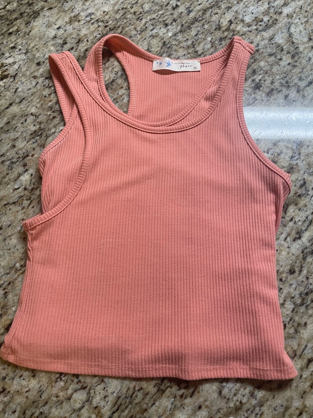 Her Entire Name Says Grace WomRibbed Racerback Tank Top - Coral -Size Medium
